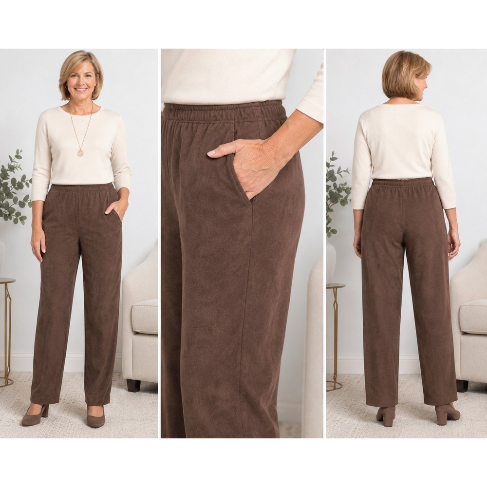 Alfred Dunner Classic Fit Pants Womens 12P Brown Pull On Elastic Waist NWT